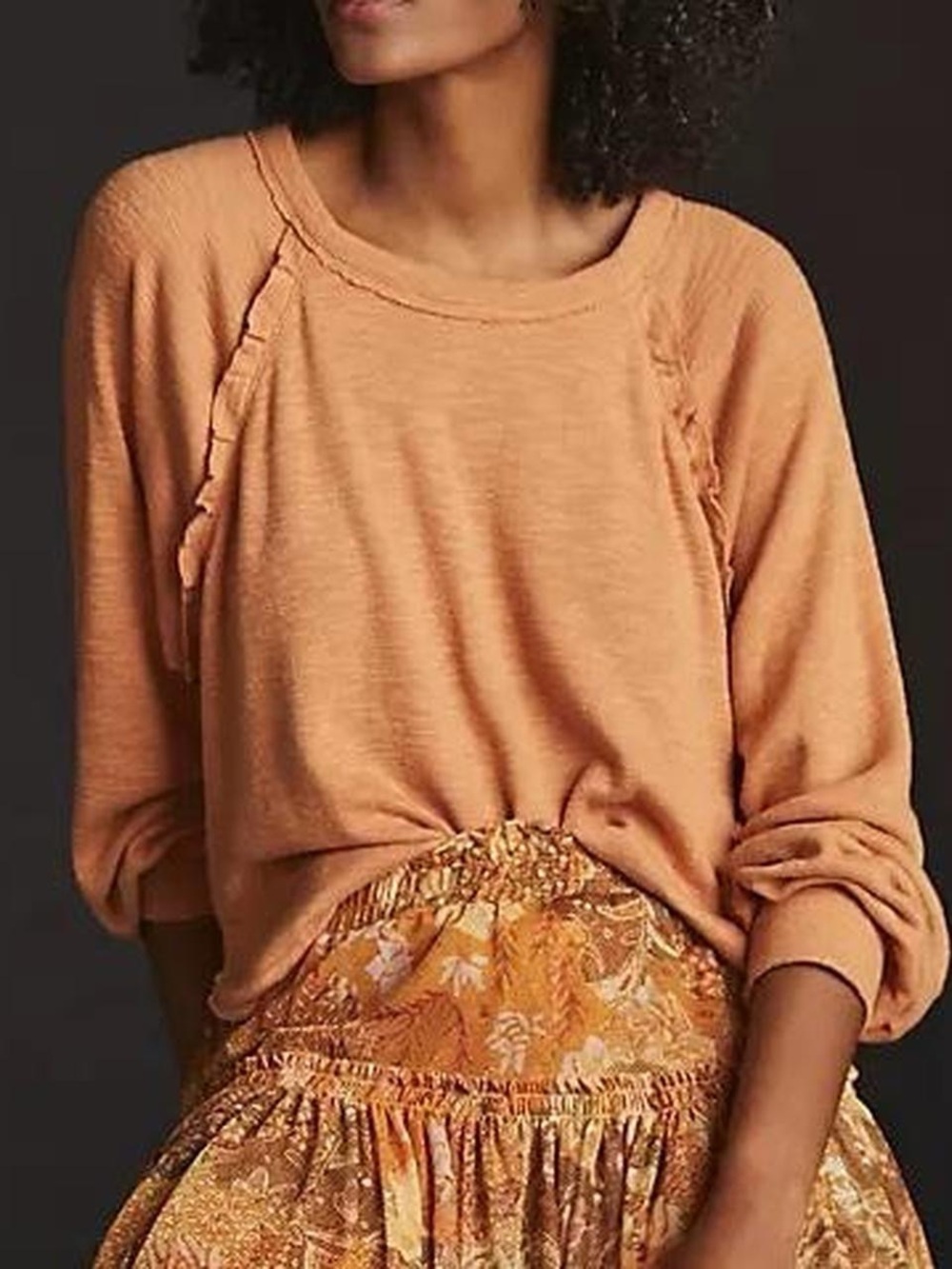 Pilcro Peach-Orange Long-Sleeve Raglan top